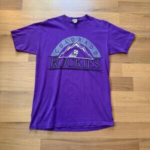 Men's Vintage 90's Colorado Rockies Purple Faded MLB Baseball Tee Shirt Sz Large
